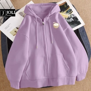 Áo Hoodie Zip, Áo Khoác Nam Nữ Unisex By JOLI Mã Lattte Chất Nỉ Bông Form Rộng Mũ 2 Lớp