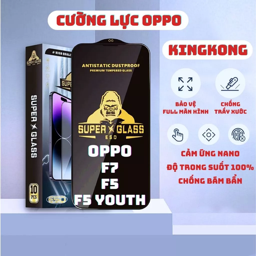 Kính cường lực Oppo F7 / F5 / F5 Youth Kingkong full màn | Miếng dán bảo vệ màn hình cho opoo | wolfcase