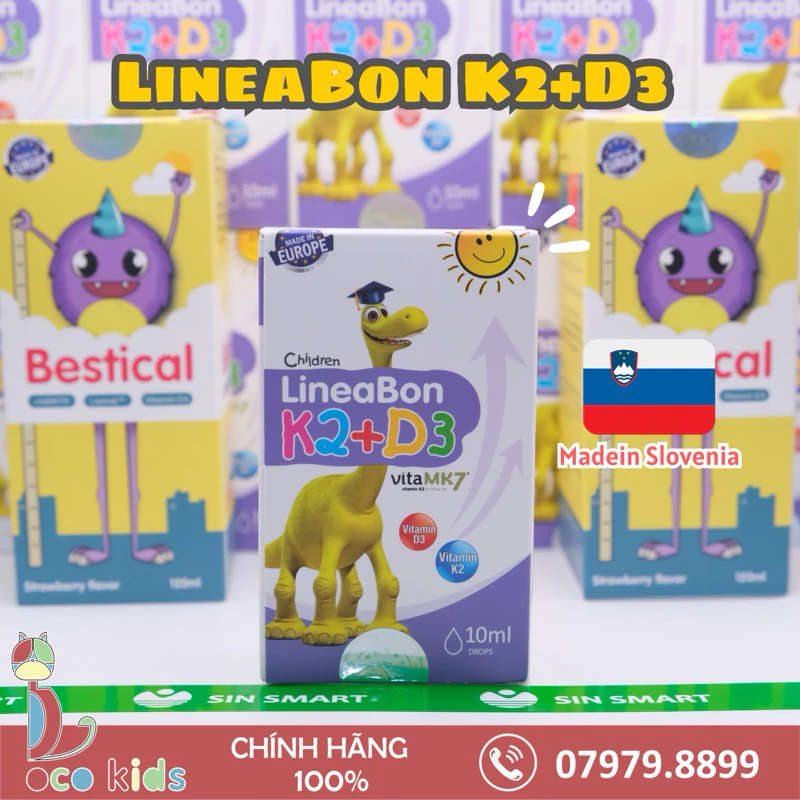 LineaBon D3K2 và K2+D3 bổ sung K2D3 tăng cường hấp thu canxi tối đa,giúp tăng chiều cao, chống còi xương cho bé hộp 10ml