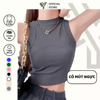 Áo ba lỗ nữ GenY kiểu viền giữa có mút ngực Áo croptop 3 lỗ ôm body vải borip nách bo viền 3LBR