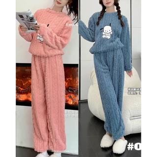 Set đồ mặc nhà bông hình xoắn, chất bông mềm mịn hình thêu trẻ trung cute