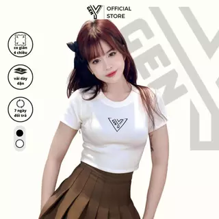 Áo croptop ngắn tay GenY CAO CẤP vải COTTON 2 DA dày dặn co giãn tốt in logo GenY cực chất C1