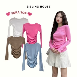 Áo thun nữ tay dài cổ tròn form ôm điểm nhấn nhún eo hai bên chất thun gân co giãn Sora Top  - Sibling House