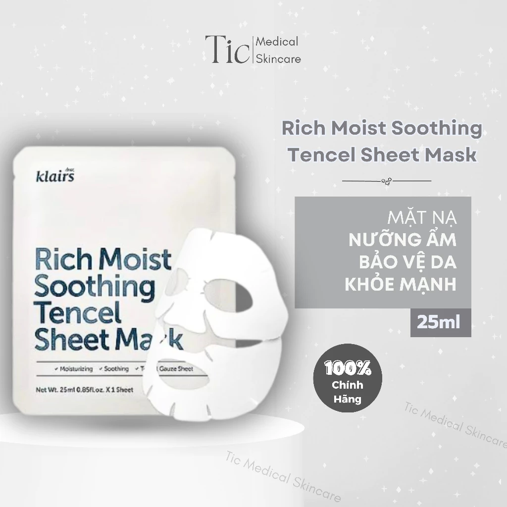 Mặt Nạ Dưỡng Ẩm Klairs Rich Moist Soothing Tencel Sheet Mask 25ml - Tic Medical Skincare
