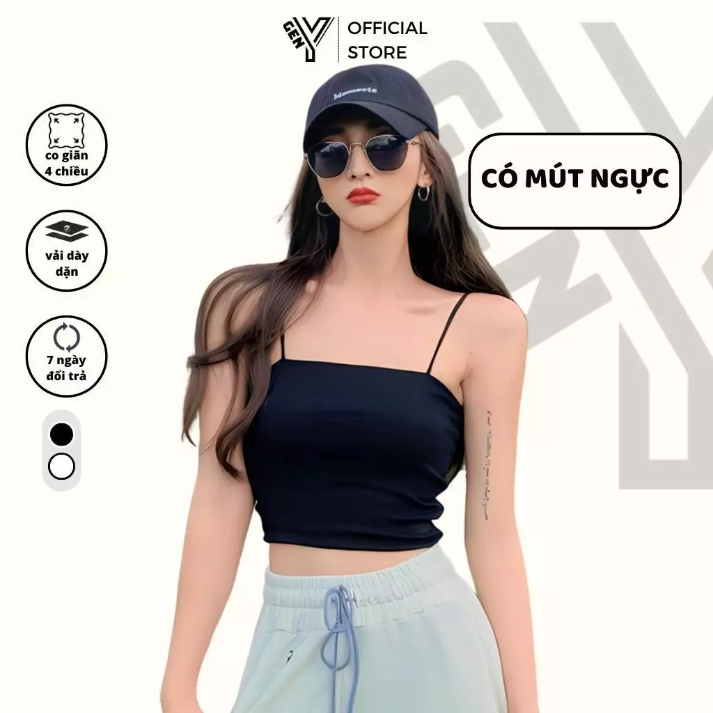 Áo 2 dây sợi nhỏ nữ GenY dáng croptop ôm body sexy, Áo hai dây sợi mảnh có thể tăng giảm 2D14