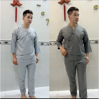 Đồ lam đi chùa nam cao cấp-Bộ Pháp phục nam vạt xéo vải linen dày đẹp đủ size