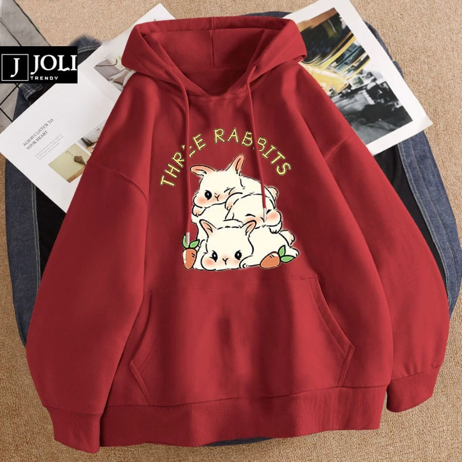 Áo Hoodie Three Rabbit Nam Nữ By JOLI Unisex Chất Nỉ Lót Bông Mũ 2 Lớp Form Rộng