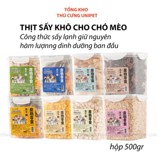 Thịt sấy khô cho chó mèo, sấy lạnh giữ nguyên hàm lượng dinh dưỡng tươi ngon gói 100gr, hộp 500gr.