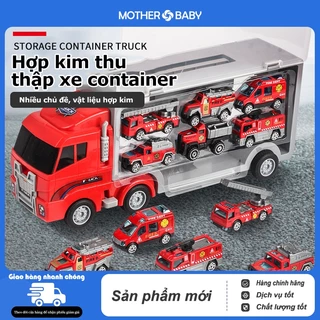 Xe đồ chơi container hợp kim, xe tải đồ chơi màu đỏ có 6 xe mini khác nhau, mô hình xe ô tô chở hàng bé trai