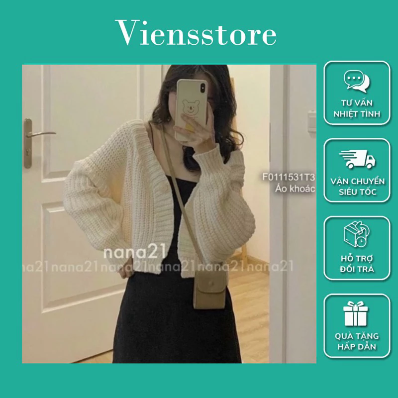 Áo khoác len Cardigan tay dài cánh dơi trơn, họa tiết kiểu dáng hiện đại - Vien's Store