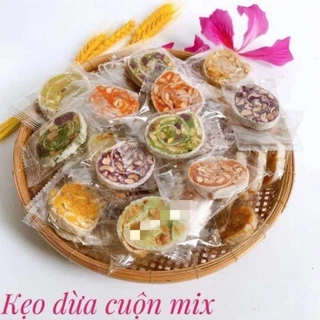 Kẹo dừa cuộn đậu phộng mix 7 vị 250g - Bánh kẹo Tết-Đồ Ăn Vặt