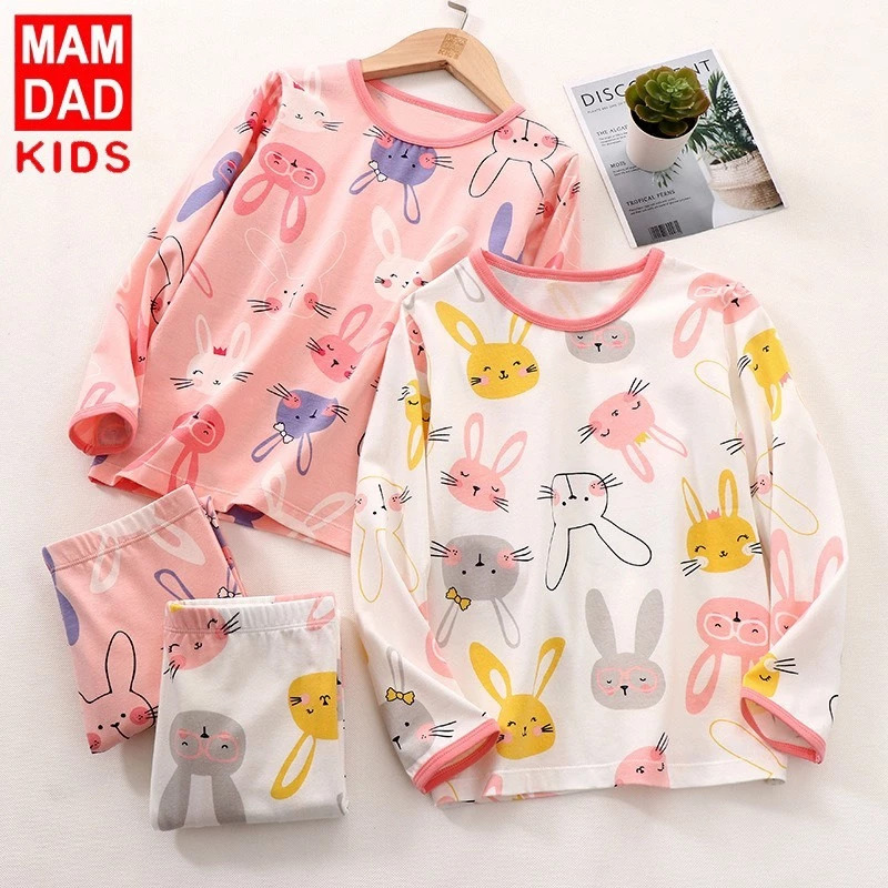 Bộ thun cotton dài tay MAM DAD KIDS họa tiết thỏ cho bé gái - Little Maven Chính Hãng