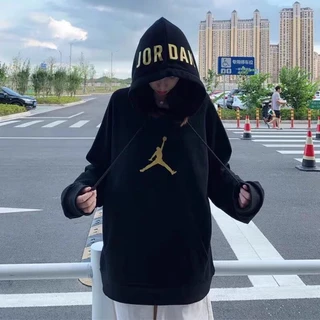 Áo Hoodie Jordan Nhũ Vàng phối hình in mũ cực phong cách, form rộng mặc cực thoải mái