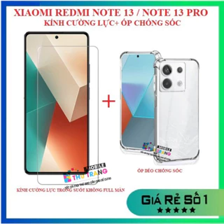 Combo Xiaomi 13T 13T Pro Redmi Note 13 Note 13 Pro Kính cường lực trong suốt không full màn + Ốp dẻo trong chống sốc