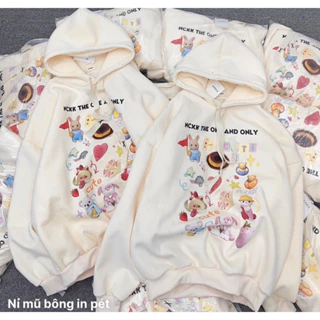 áo hoodie nỉ mũ in thỏ bánh kém dễ thương phông cách Hàn quốc ullzzang