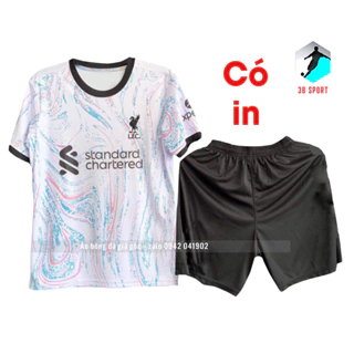 [SALE][ Có in ] Bộ quần áo bóng đá CLB Liverpool trắng chất mát co dãn không nhăn không xù