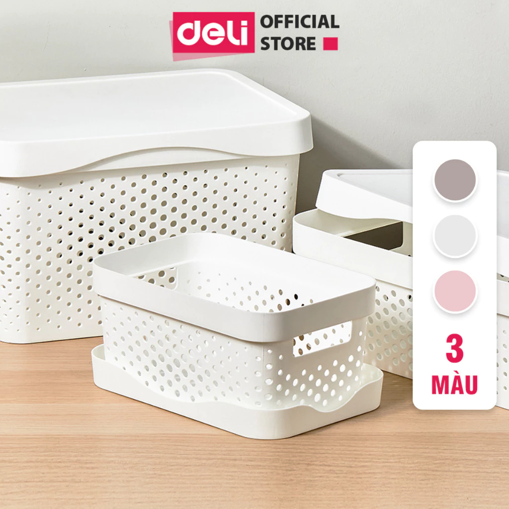Giỏ Nhựa Đựng Đồ Quần Áo Có Nắp Đa Năng Nhựa Sịn Nhiều Cỡ Deli Hộp Đựng Đồ Tay Cầm Phong Cách Nhật