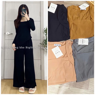 Set áo thun tăm cổ vuông dài tay kèm quần culottes