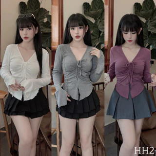 Áo kiểu body rút dây ngực tôn dáng, Áo thun dáng ôm dài tay AT7462 - NhiNhi Shop