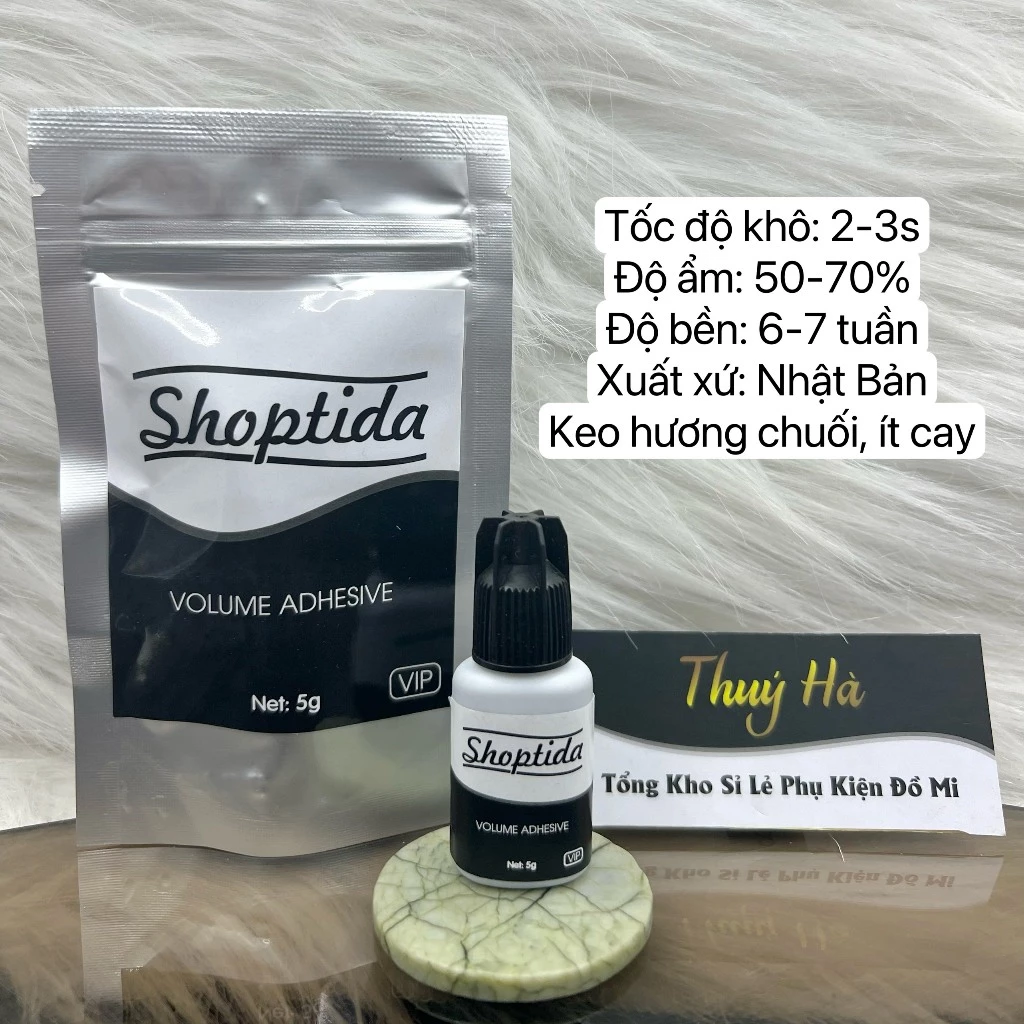 Keo nối mi Shoptida (Hương Chuối ) khô 1-2s ÍT CAY-SIÊU BỀN- 5ml_dụng cụ Mi fan_THÚY HÀ