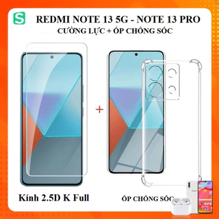 Kính Cường Lực Xiaomi Redmi Note 13 5G Note 13 Pro 5G Trong Suốt Không Full Màn + Ốp lưng trong suốt chống sốc