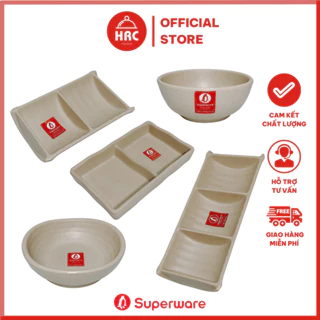 Bộ Chén Chấm Đĩa Gia Vị 2 Ngăn Nhà Hàng Melamine Srithai Superware Màu Nâu Kem Nhám