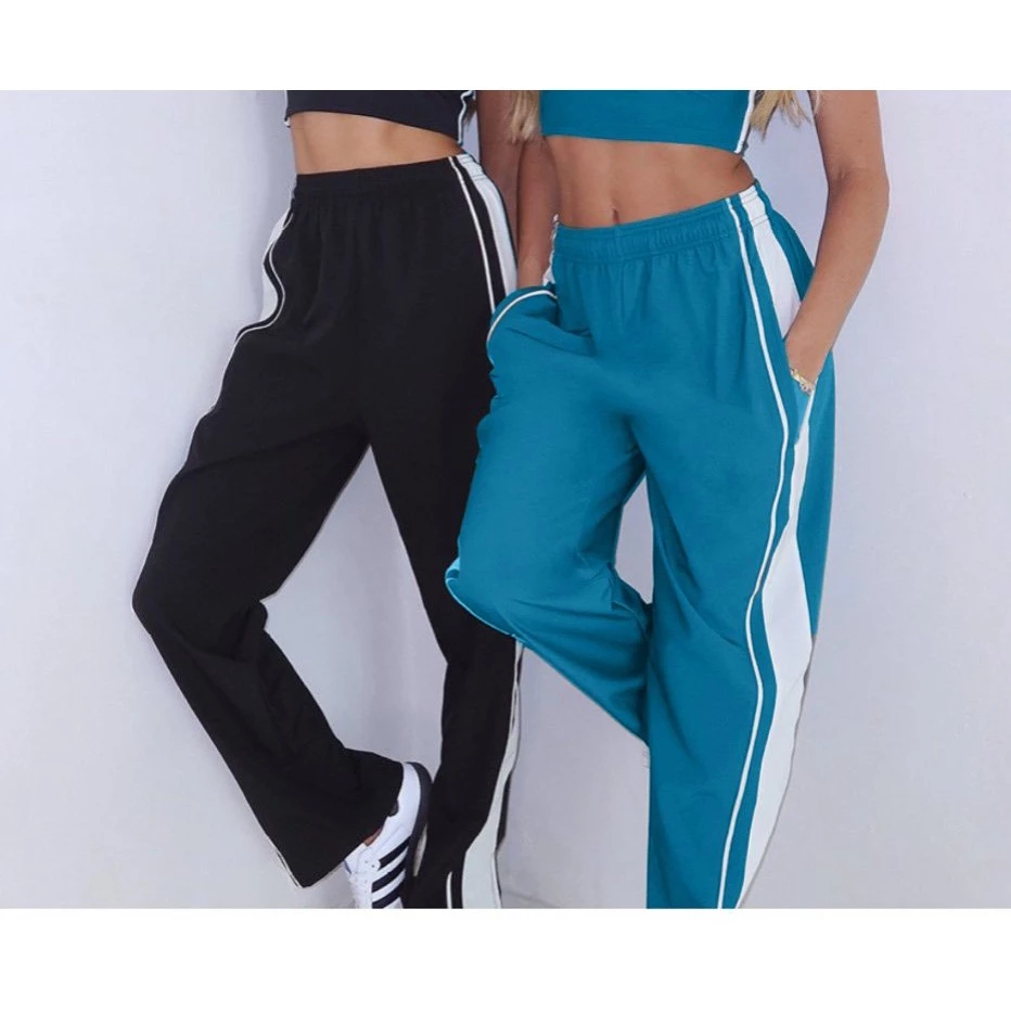 [Chất Xi Dù] Quần Dài Jogger Thể Thao Nữ Ống Suôn, Xẻ 2 Bên Viền Trắng