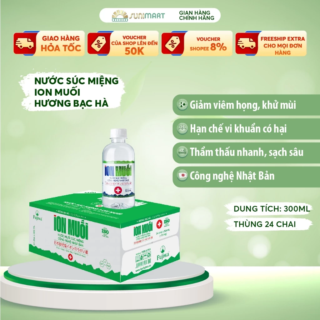 Nước súc miệng iON muối FUJIWA hương bạc hà 300ml Sunimart – Thùng 24 chai