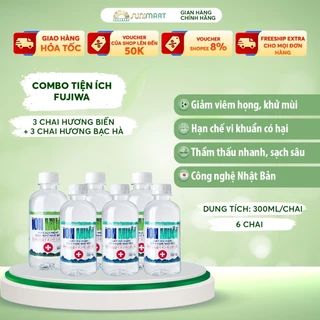 Combo Tiện Ích Fujiwa 6 chai nước súc miệng ion muối 3 chai hương hiển, 3 chai hương bạc hà- 300ml/chai