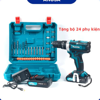 Máy khoan pin Makita 3 chức năng_ khoan sắt khoan gỗ_Tặng kèm phụ kiện 24 chi tiết