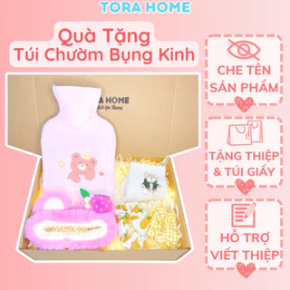 Hộp quà tặng bạn gái túi chườm nóng đau bụng kinh 1000ml 2 lớp, băng đô, scrunchies, tất dễ thương Tora Home