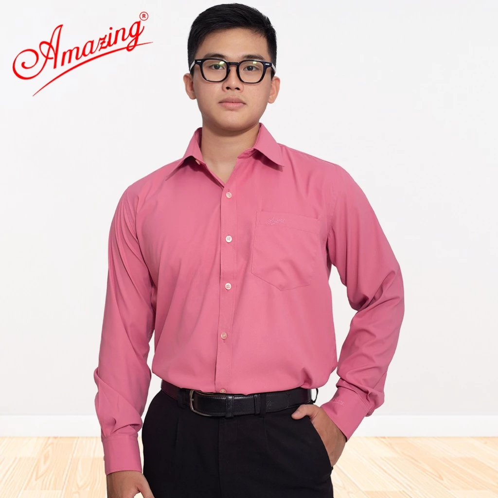 Áo sơ mi nam tay dài trơn Amazing, vải Bamboo sợi tre màu trơn, vạt bầu, form regular căn bản