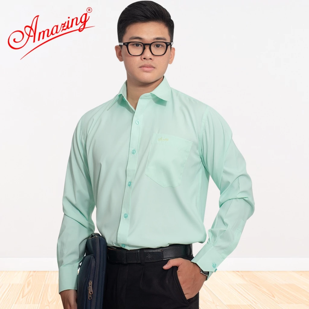 Áo sơ mi nam màu trơn, phong cách công sở, form regular cơ bản, dáng xuông, tay dài, có size lớn