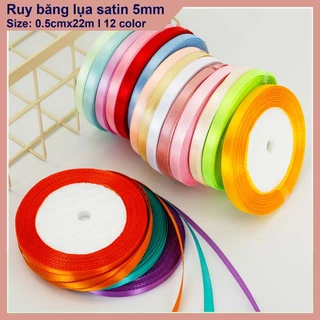 1 cuộn ruy băng lụa satin 5mm dài 22m, đủ màu dùng làm handmade, gói quà, làm kẹp tóc , phụ kiện trang trí