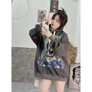 Áo Nỉ Hoodies Dài Tay Có Mũ In Hình Mickey Hello Chữ Lưng