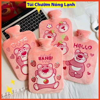 Túi chườm nóng lạnh gấu dâu lông mịn nhung mềm giảm đau bụng kinh, túi chườm giữ ấm hạ sốt nhiều hình lựa chọn