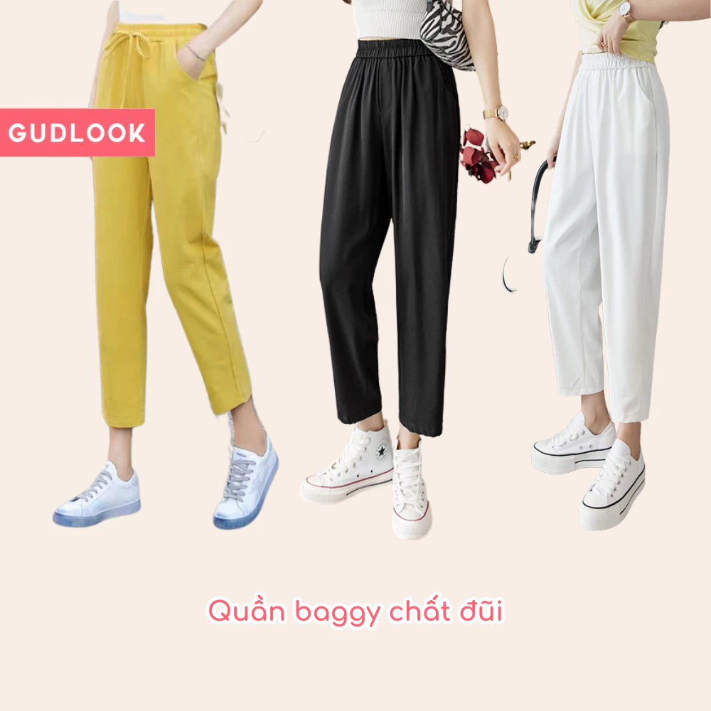 Quần Đũi Nữ Ống Baggy Cạp Chun GUDLOOK Chất Đũi Thoáng Mát