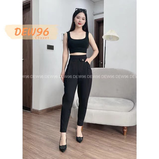 Quần baggy nữ lưng cao cạp chun chất vải umi hàn co giãn 4 chiều, quần baggy nữ cạp cao phối chữ ống bó có túi