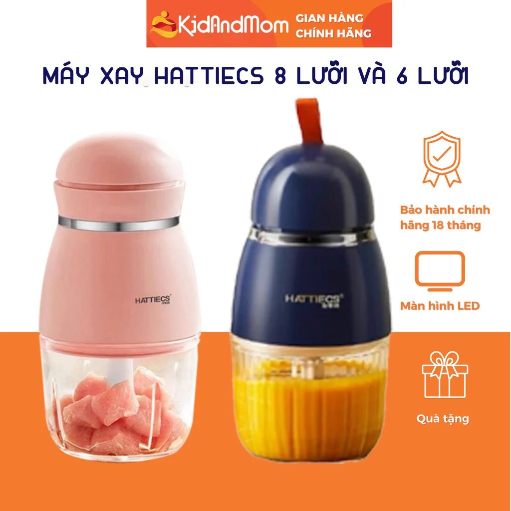 Máy Xay Đa Năng Hattiecs 6 Lưỡi và 8 Lưỡi Cối Thủy Tinh Cho Bé Ăn Dặm, Bộ Máy Xay Hattiecs Xay Thịt Cho Bé Ăn Dặm