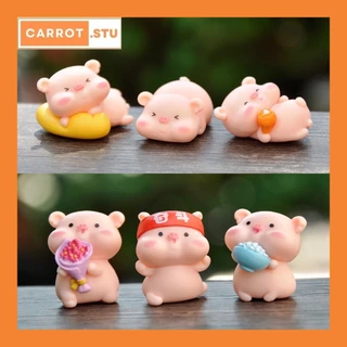 Set 6 mô hình lợn hồng heo hồng để bàn mini biểu cảm ngộ nghĩnh dễ thương Carrot.stu