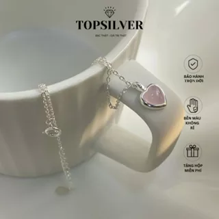 Dây chuyền bạc nữ mặt đá tim hồng thạch, xanh biển, trắng mắt mèo phong cách vintage TOPSILVER