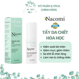 Serum giảm mụn Glycolic Acid 10% Nacomi giúp kiểm soát dầu nhờn, tẩy da chết, ngừa mụn, giảm thâm, làm sáng da 30ml