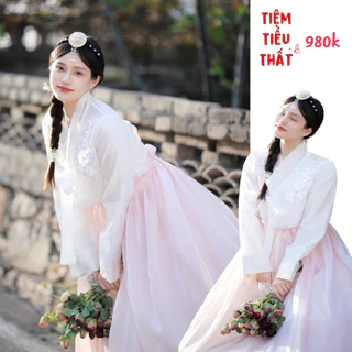 Hanbok hàn quốc hồng vải nhũ nhóng nhánh ( sẵn )