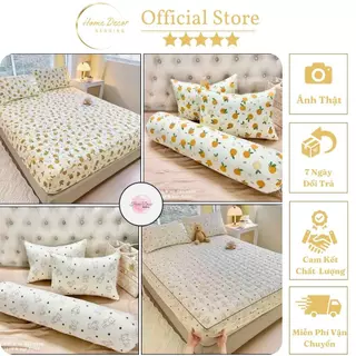 Bộ ga gối 4 món Cotton đũi xơ đậu nành, Ga trải giường bo chun trần bông cao cấp, mềm mại, thoáng khí thấm hút mồ hôi