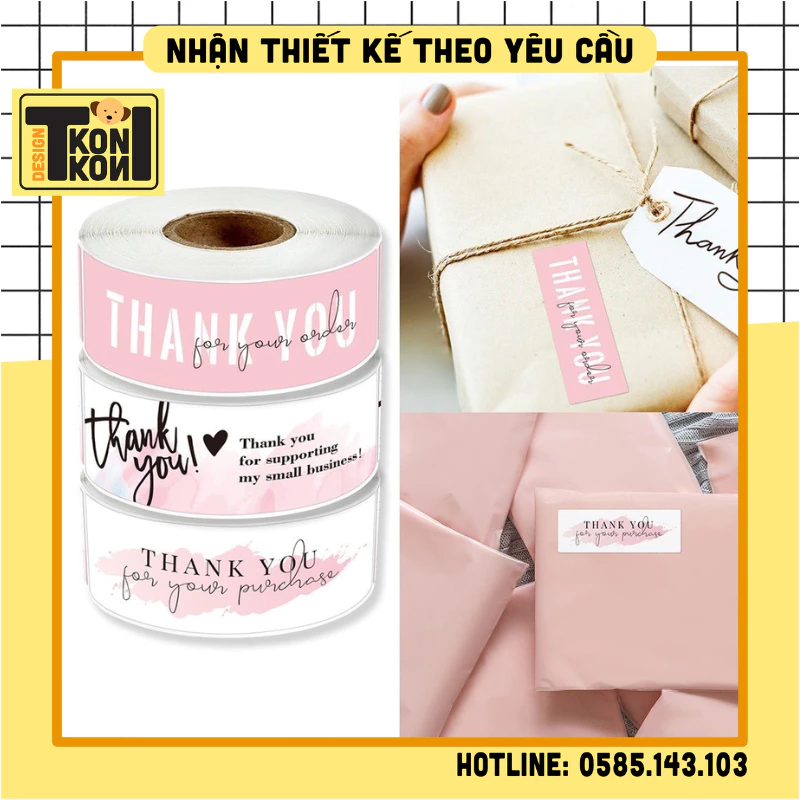 (SẴN) Cuộn 120 Tem Thank You Hồng, Tem Dán Sticker, Miếng Dán Decal Thank You Niêm Phong, Tem Cảm Ơn Khách Hàng MS15