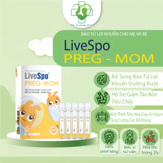 Men vi sinh cho Bé Táo Bón, Biếng Ăn, Rối Loạn Tiêu Hóa - LiveSpo PREGMOM 3 tỷ bào tử lợi khuẩn - Hộp 20 ống x 5ml