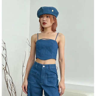 CERA - Áo dây phối khoá kéo Denim