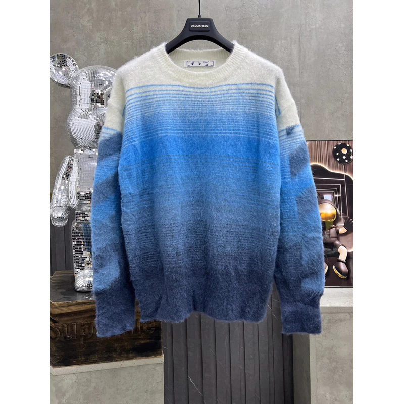 ⚡️[Hight Quality] Hàng Có Sẵn!! Áo Sweater Len Off White Xanh Loang - Họa Tiết Logo Dệt Kim Sang Trọng - Phù Hợp Nam Nữ