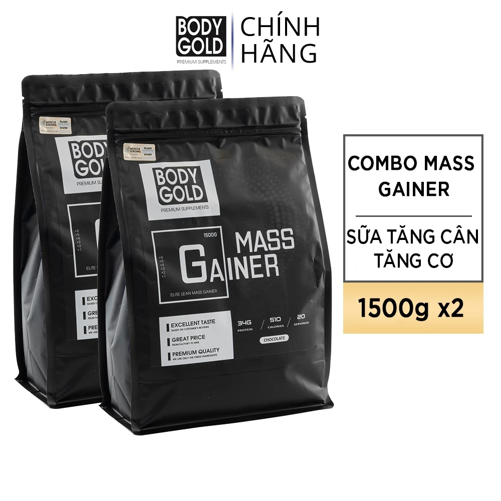 Combo 2 Sữa Tăng Cân - Body Gold - Super Mass Gainer - Tăng Cân Nạc - Tăng Cơ túi 1.5kg + Quà tặng