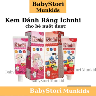 Kem đánh răng ích nhi cho bé nuốt được không cay, không flour, tuýp 50gr có 2 vị dâu và dưa gang cho bé chọn